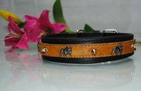 Lederhalsband Englische Bulldogge  mit Kuhfell 60cm x 4cm