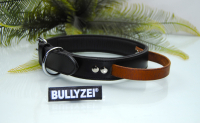Lederhalsband 80cm schwarz mit Griff in Cognac Hetzhalsband