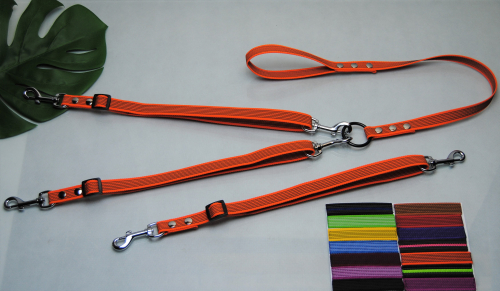 Leine + 3 Schenkel / Koppel-Leine erweiterbar, verstellbar gummiert 20mm