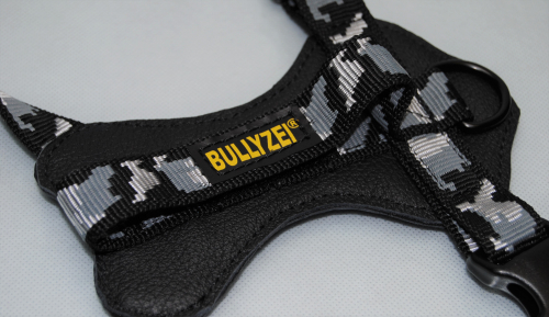 Bullyzei Gurtbandgeschirr Leder Premium Schneetarn Gr.S