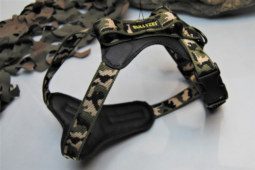 Bullyzei Gurtbandgeschirr Leder Premium Tarn-Grün Gr.S