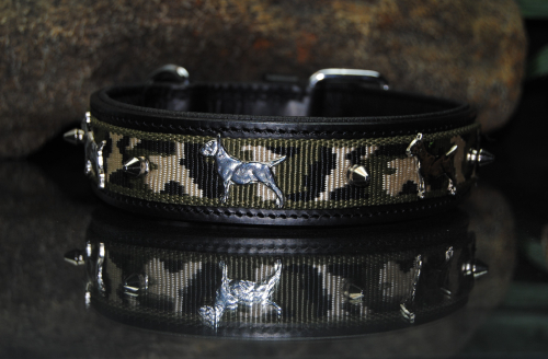Lederhalsband schwarz / Tarn Bullterrier 50cm x 4cm
