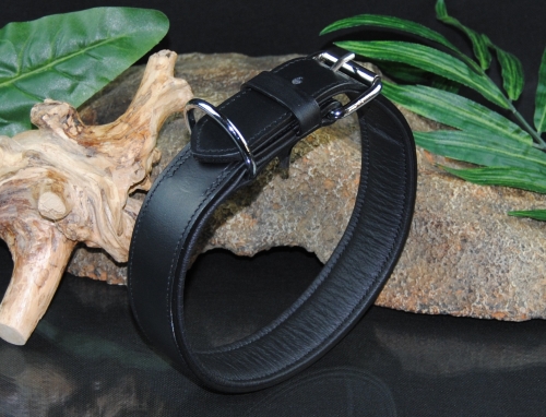 Lederhalsband 70cm schwarz, D-Ring bei der Schnalle