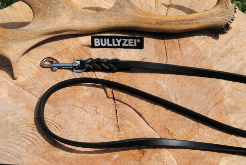 Lederleine geflochten 10mm x 1,5m mit Schlaufe, O-Ring schwarz